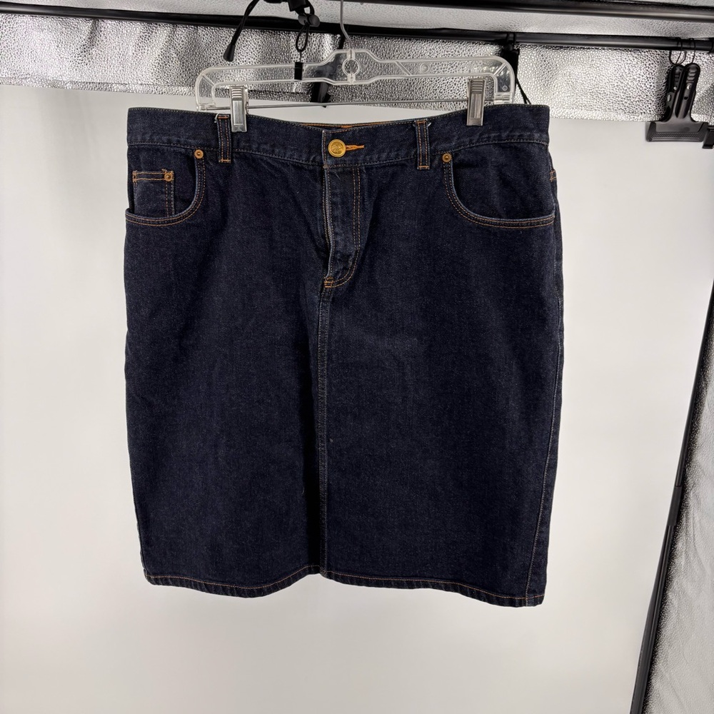 Lauren Ralph Lauren Skirt Womens Blue Denim Jean Preppy Dark Wash Logo City
